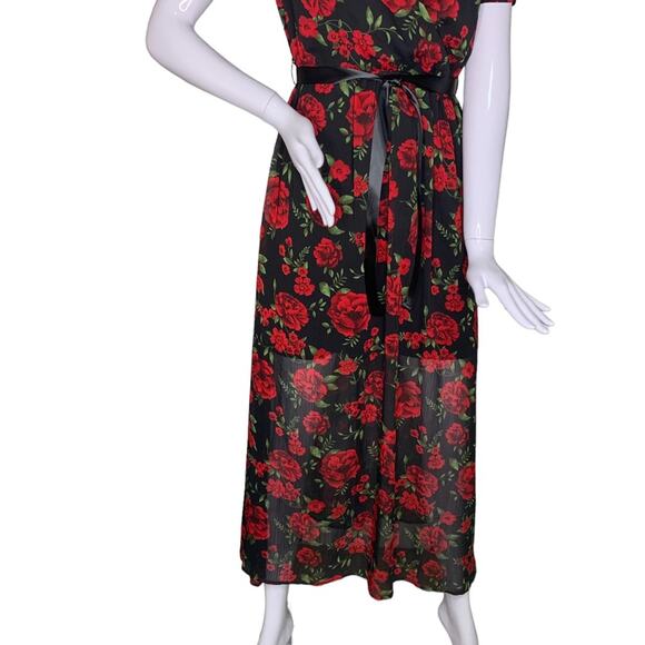 Disney Pixar Coco Sheer Floral Print Dress Black Red Green Short Sleeve … - Picture 4 of 9